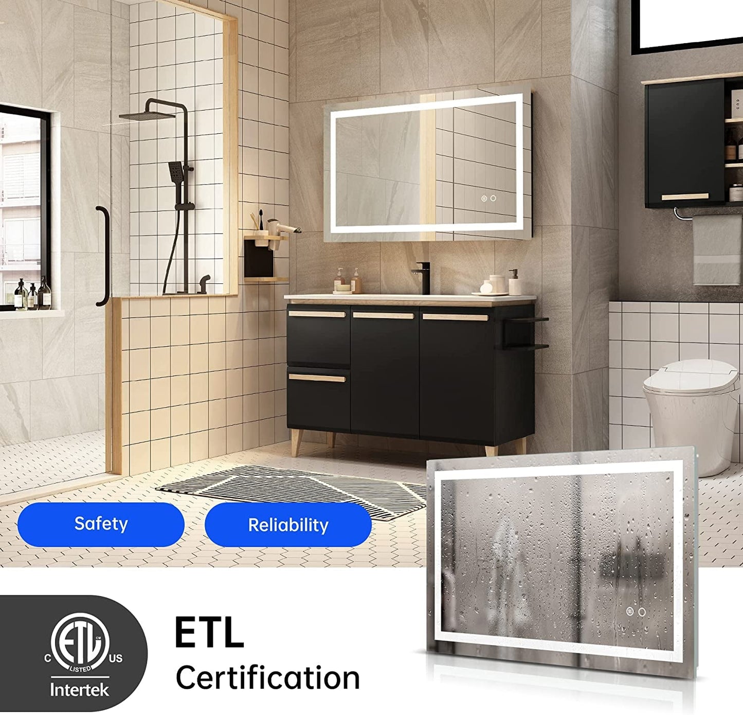 LED Wall Mounted Bathroom Mirror, Anti-Fog-4