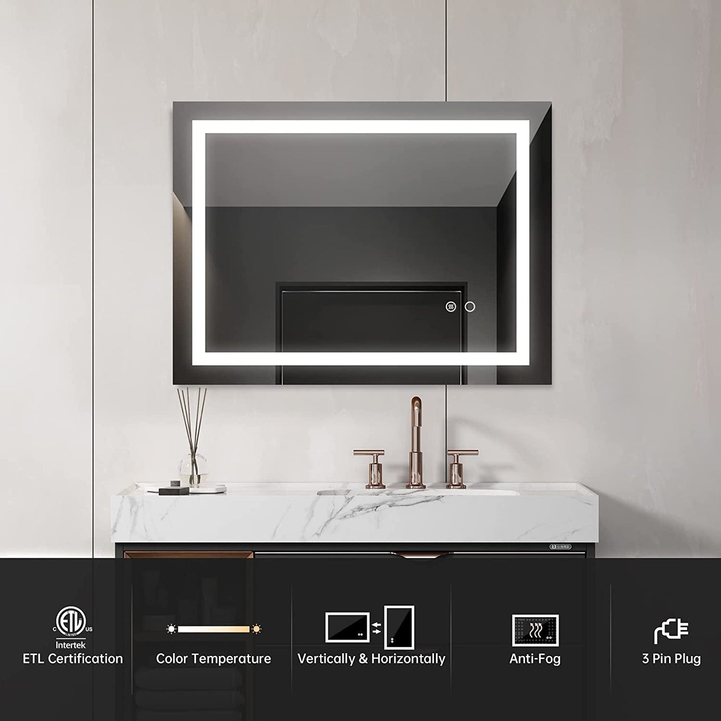 LED Wall Mounted Bathroom Mirror, Anti-Fog-3
