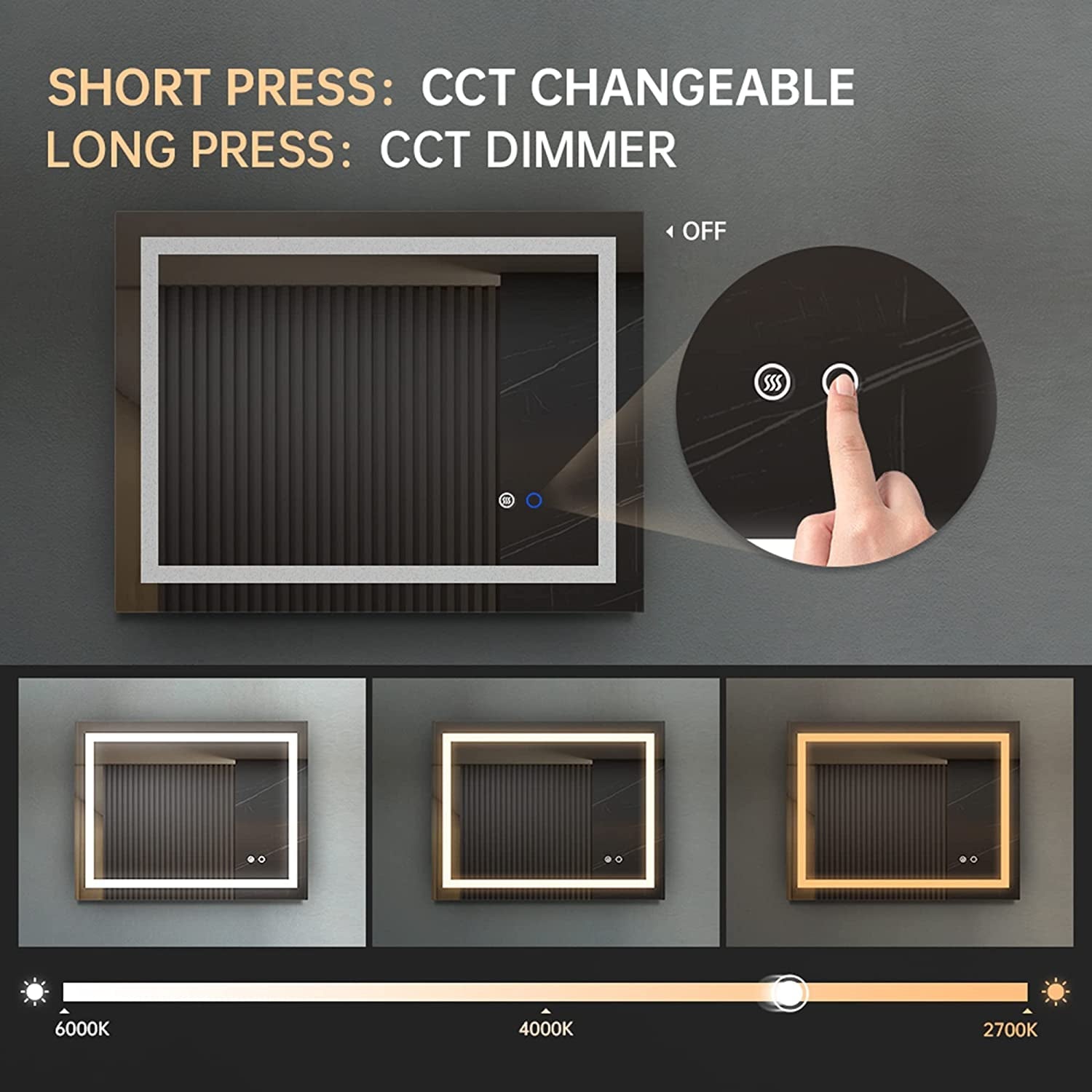 LED Wall Mounted Bathroom Mirror, Anti-Fog-1