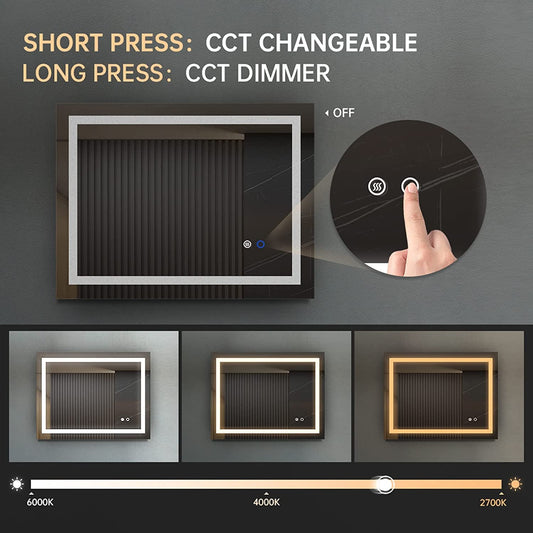 LED Wall Mounted Bathroom Mirror, Anti-Fog-1